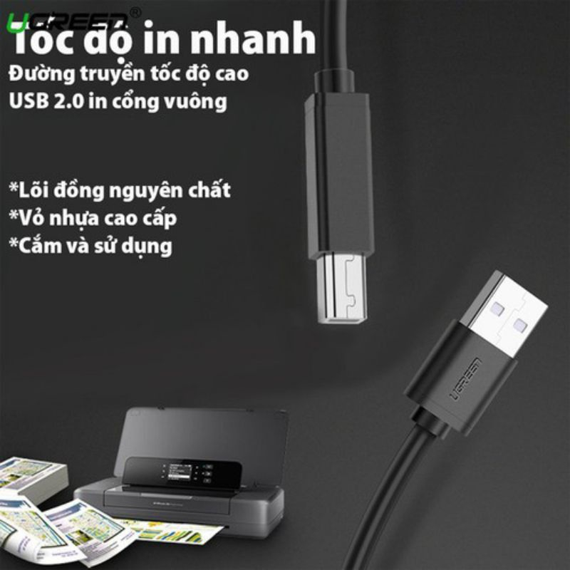 Dây cáp máy in USB 2.0 dài 10m có IC khuếch đại Ugreen 10374 - Hàng Chính Hãng