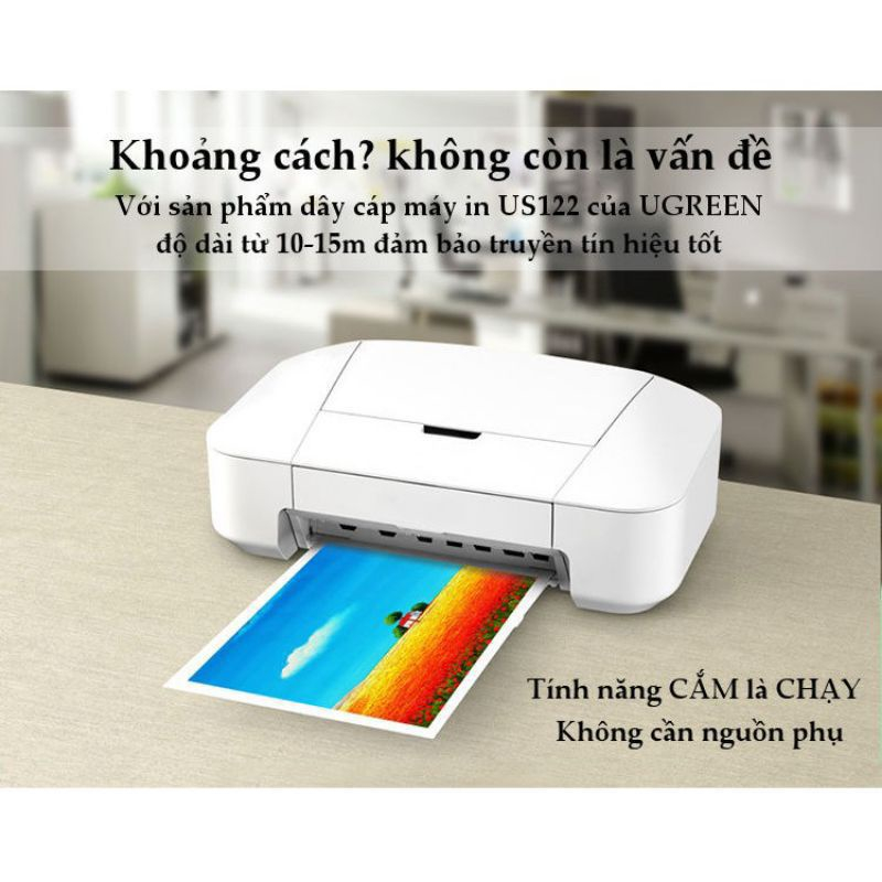 Dây cáp máy in USB 2.0 dài 10m có IC khuếch đại Ugreen 10374 - Hàng Chính Hãng