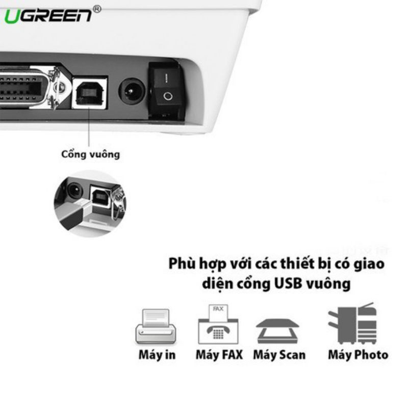 Dây cáp máy in USB 2.0 dài 10m có IC khuếch đại Ugreen 10374 - Hàng Chính Hãng