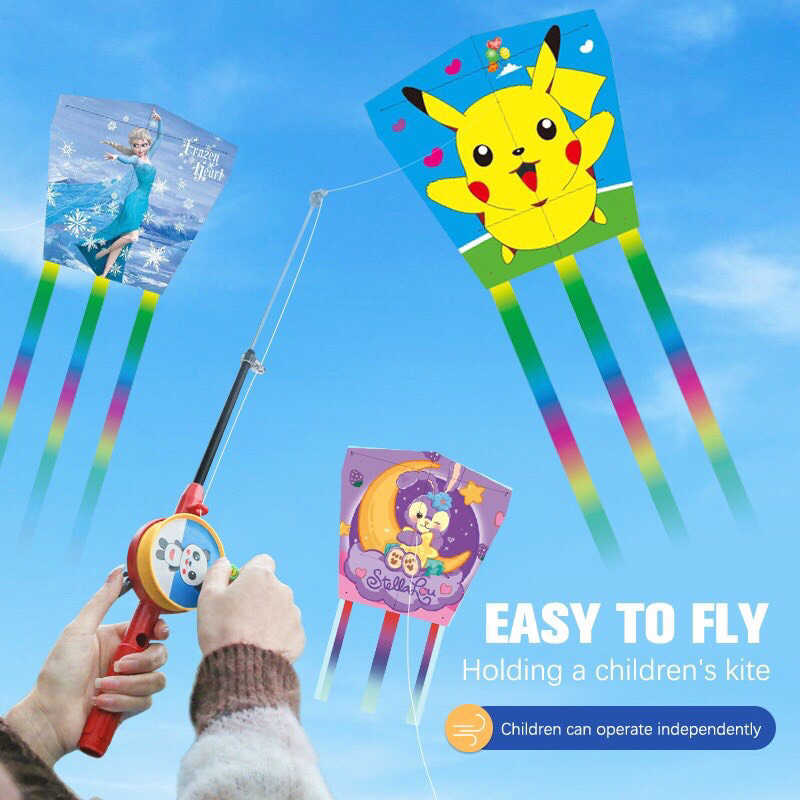 Diều cần câu mini 3D, diều hoạt hình anime cho bé kèm tay quay và cuộn dây 50 mét
