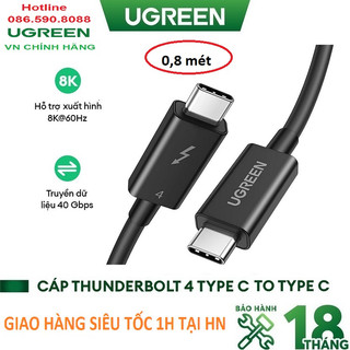 Cáp usb type-c thunderbolt 4 dài 0.8m hỗ trợ 8k@60hz ugreen 30389 - hàng chính hãng bh 18 tháng