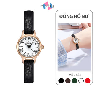 Đồng hồ nữ dây da cao cấp mặt tròn, đồng hồ Gedi chống nước có cường lực