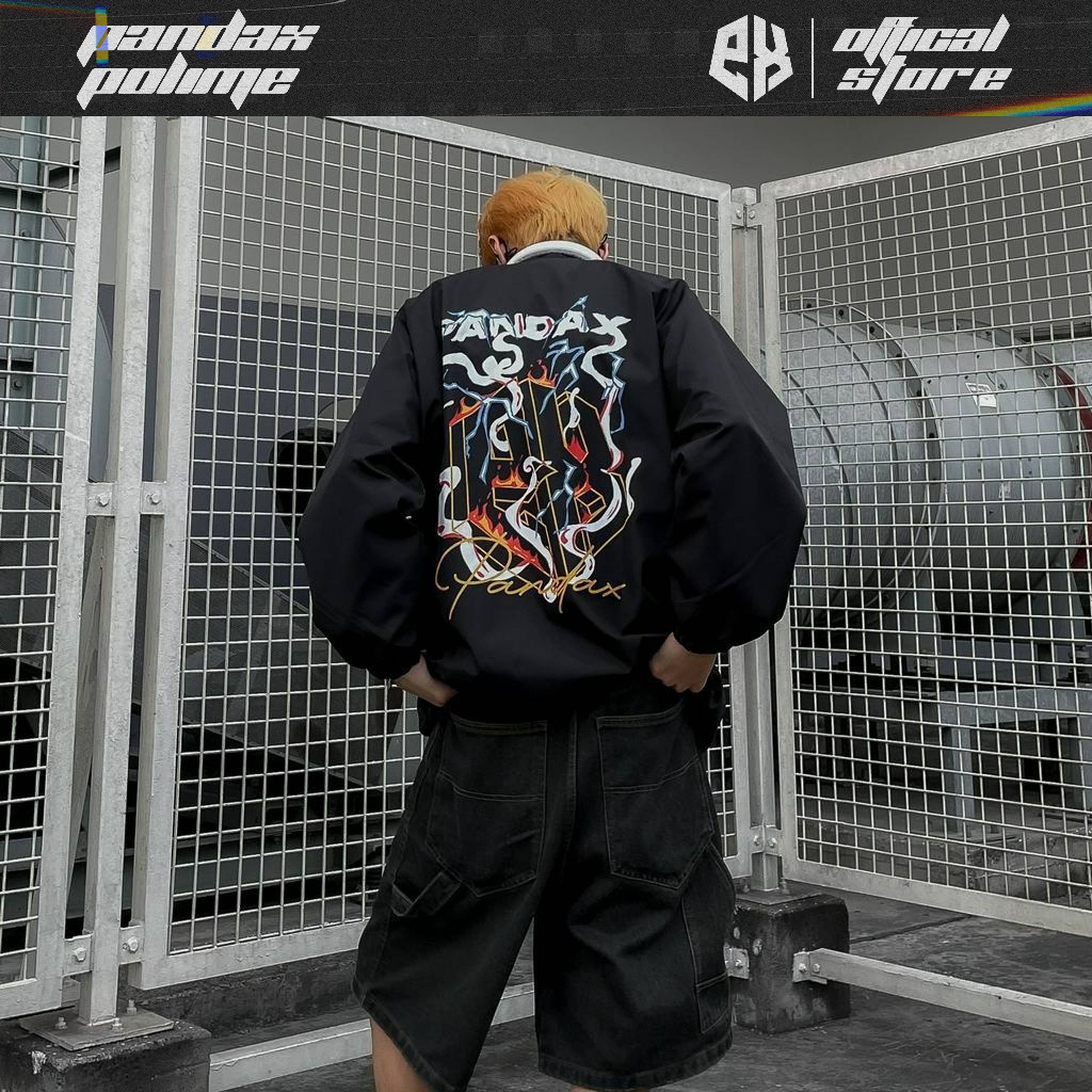 Áo khoác gió nam nữ PANDAX Fire logo , jacket local brand form rộng cổ đứng , áo dù 2 lớp unisex chính hãng