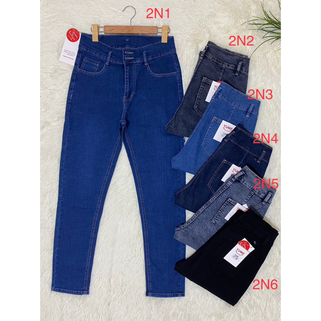YUME JEAN BIGSIZE. Quần jean lưng cao 2 nút có size 38-46 vải dày và co giãn