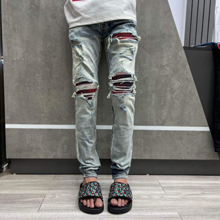 Quần jean Amiri Xanh Nhạt Vá Đỏ 4 Cúc 6725