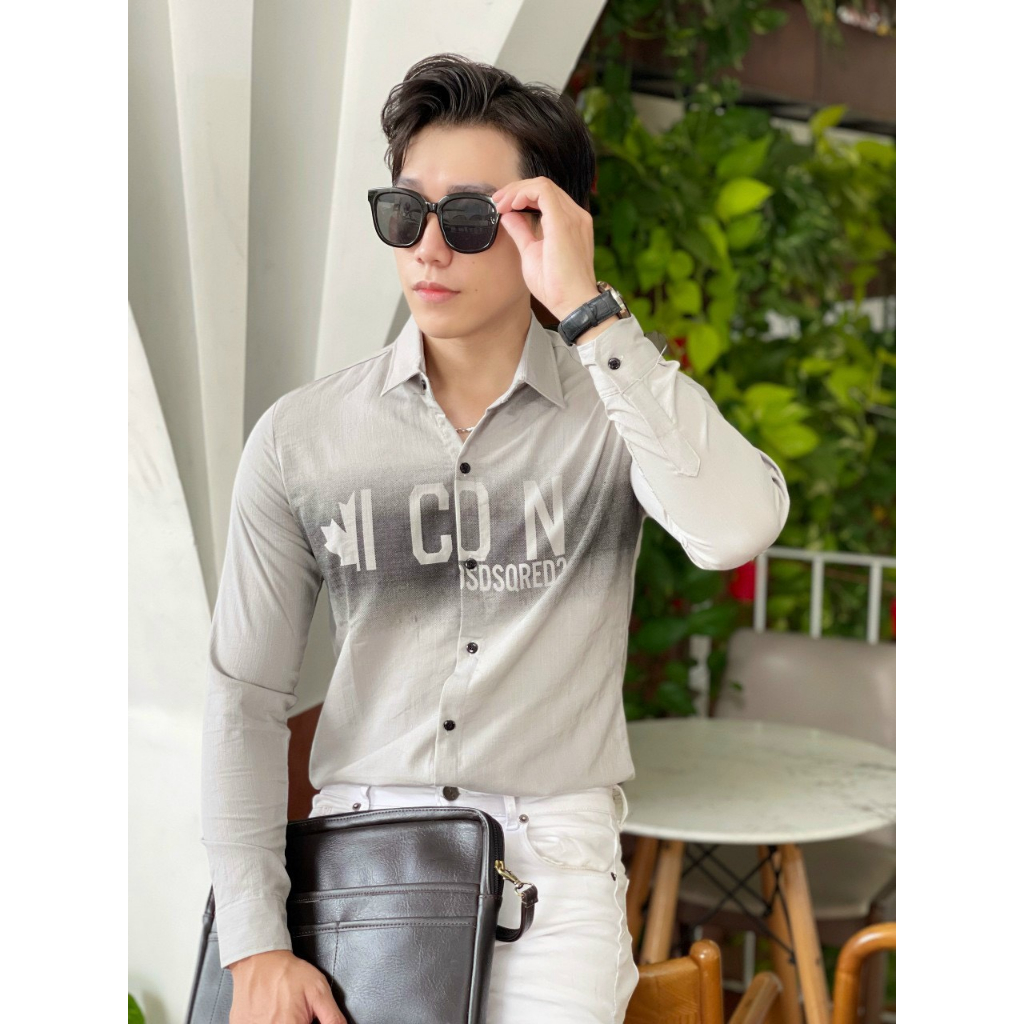 Áo sơ mi nam dài tay thêu logo trước ngực chất đũi cao cấp thoáng mát