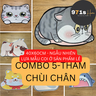 COMBO 5 TẤM Thảm chùi chân lau chân 40x60cm chống trượt hình thú thấm nước dày 4mm