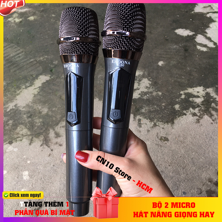 Bộ 2 Mic không dây E30 dùng cho loa kéo, apmly, Mixer Vang cơ chống hú tốt