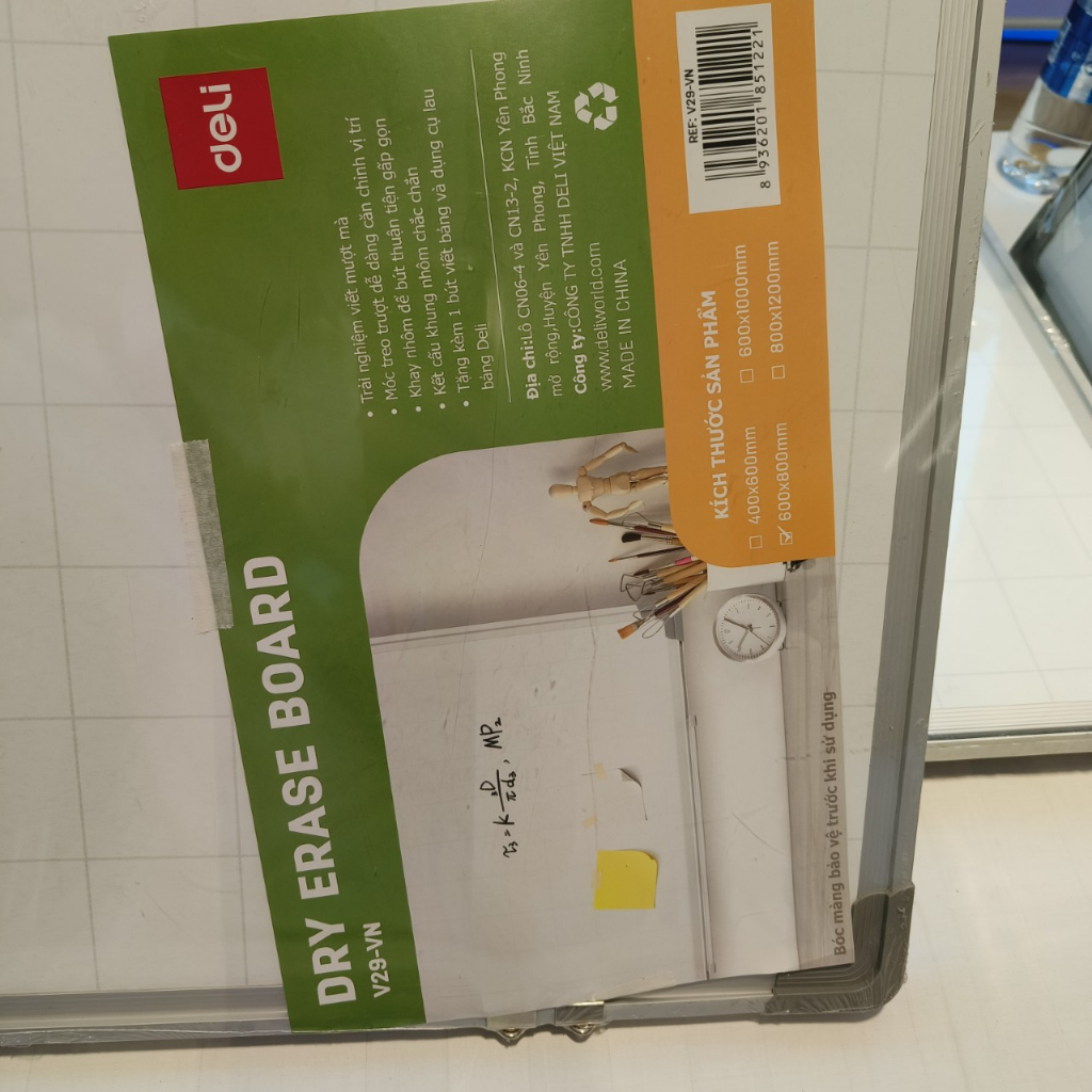 Bảng từ trắng viết bút lông chính hãng deli kích thước 80x120cm tặng kèm bút, lau bảng