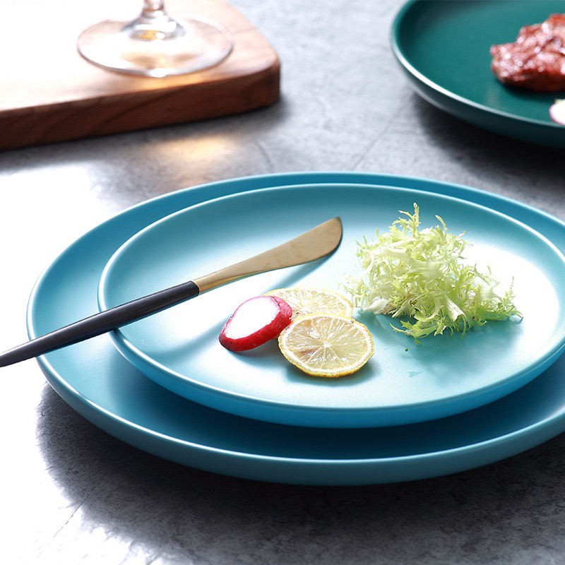 Đĩa sứ tròn trơn , đĩa sứ phẳng một màu phong cách Bắc Âu