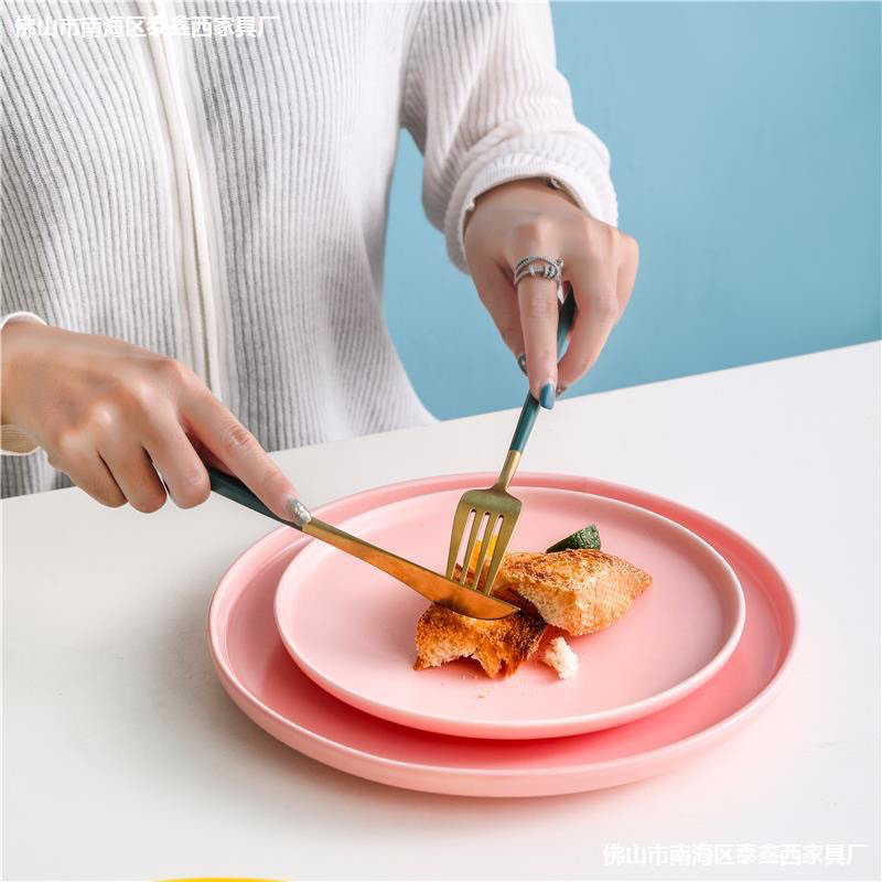 Đĩa sứ tròn trơn , đĩa sứ phẳng một màu phong cách Bắc Âu