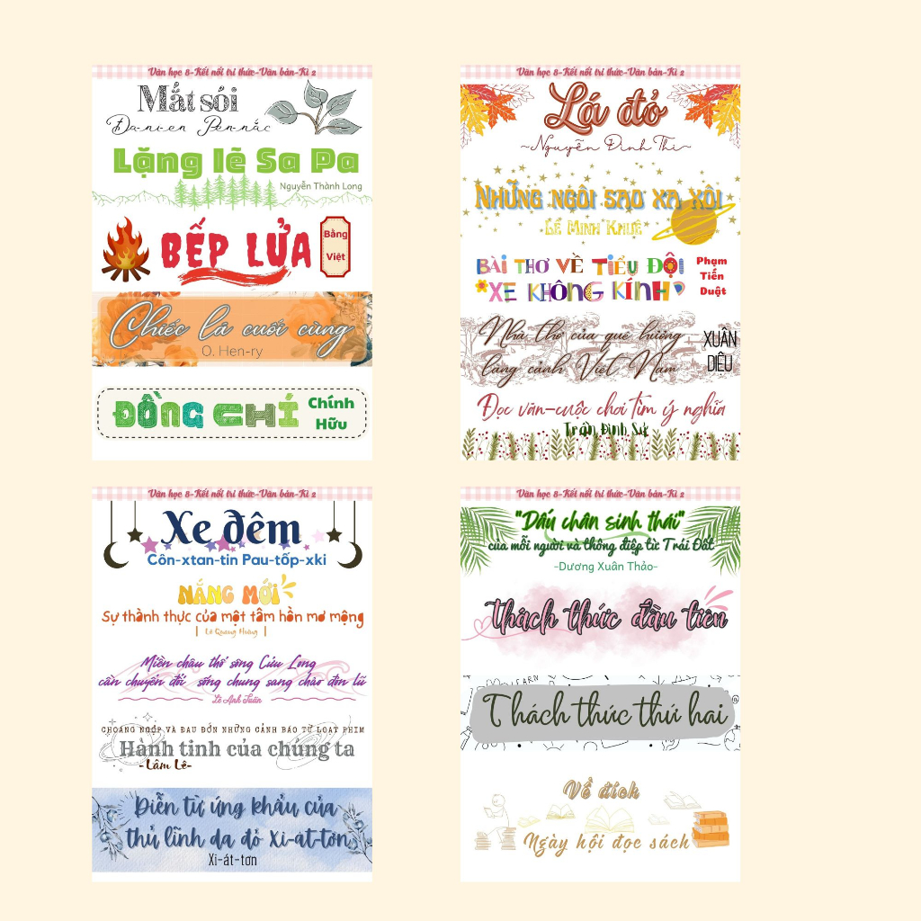 Sticker ngữ văn 8, tiêu đề tác phẩm ngữ văn 8