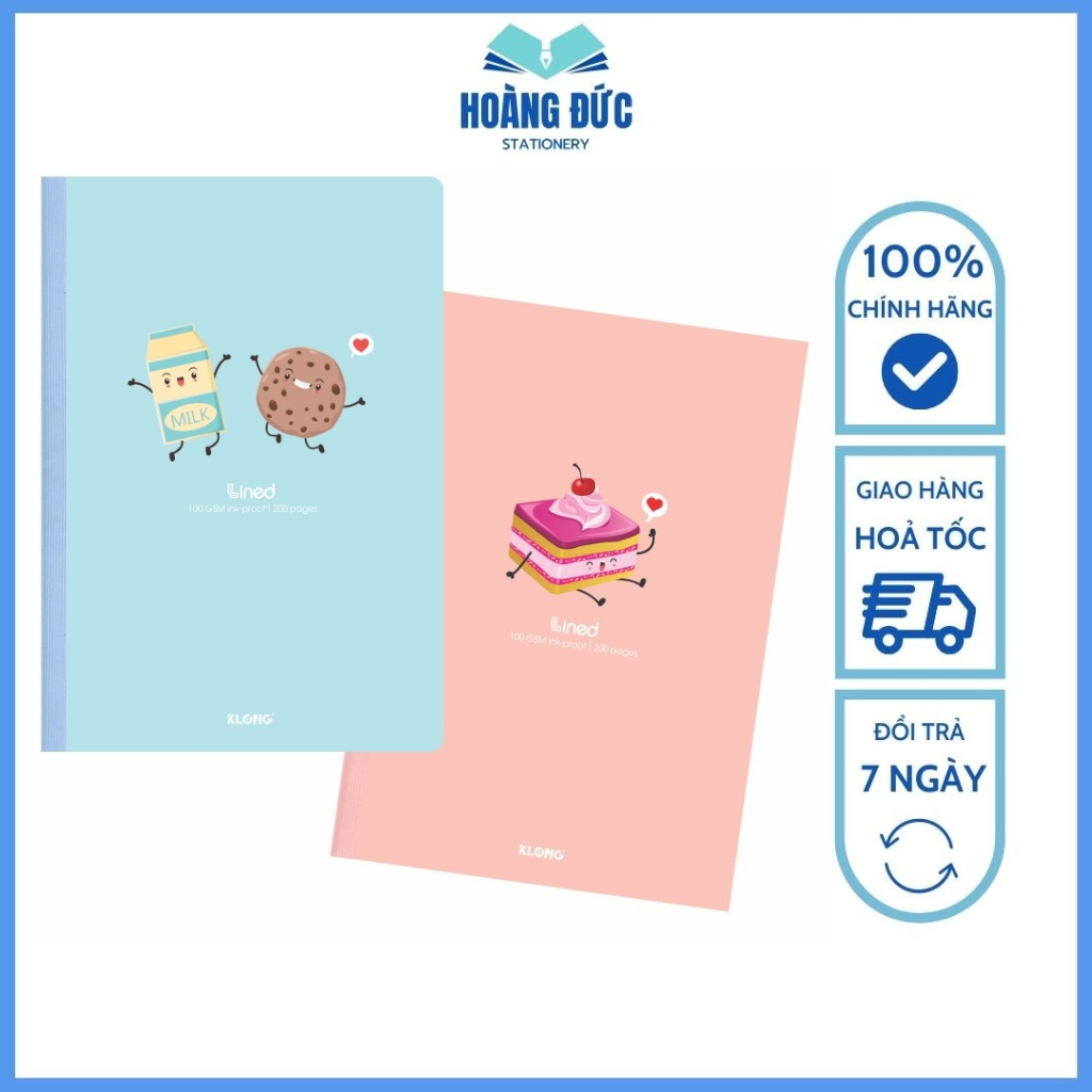 Vở kẻ ngang có chấm Klong - may dán gáy Lined 80-120-200 trang B5 - 825-826-827 Hoàng Đức