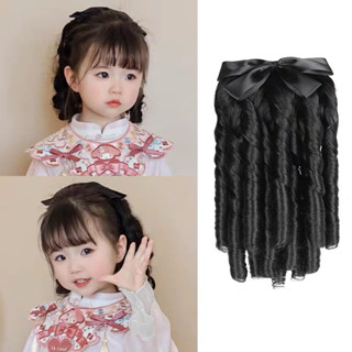  Tóc giả búi kèm nơ xoăn lọn Dài 25cm dạng cài retro cổ điển dành cho bé gái MyBaby 