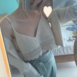 💥Áo 2 dây len móc croptop cho nữ