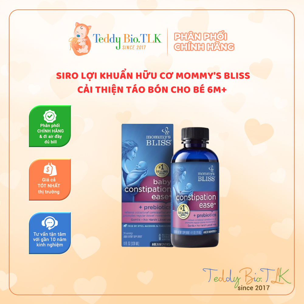Siro lợi khuẩn táo bón hữu cơ Mommy Bliss cho bé 6M+ (Baby Constipation Ease) - 120ml