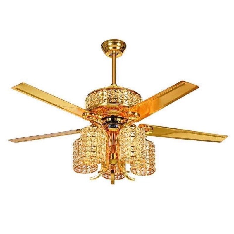 Quạt trần đèn chùm hiện đại,Quạt trần có điều khiển từ xa 6 tốc độ mát cho phòng khách động cơ DC tiết kiệm điện