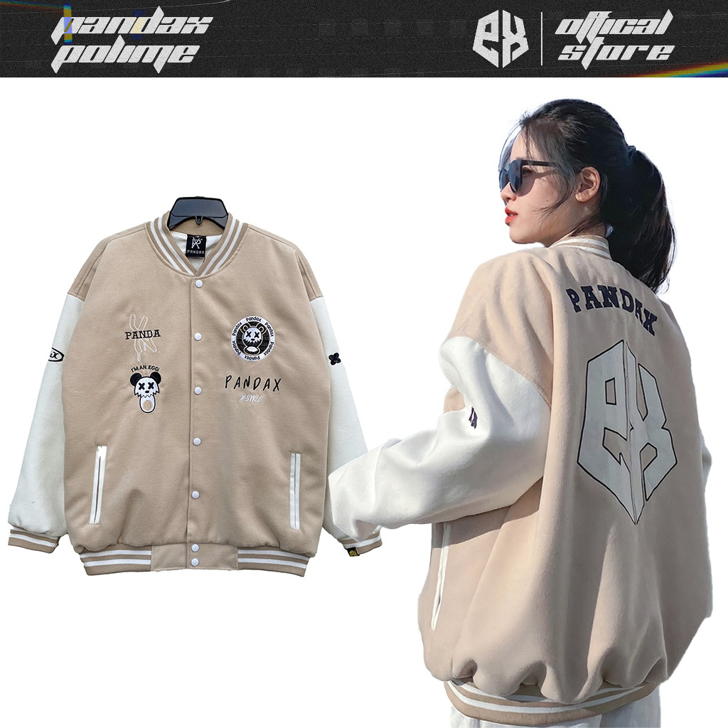 Áo khoác varsity jacket Pandax big logo , bomber nam nữ 2 lớp dạ ép lót dù , áo bóng chày local brand bigsize unisex