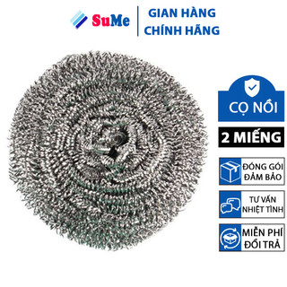 Miếng cọ rửa xoong nồi Inox không gỉ 2 miếng, cước bùi nhùi chà rửa xoong nồi sắt S