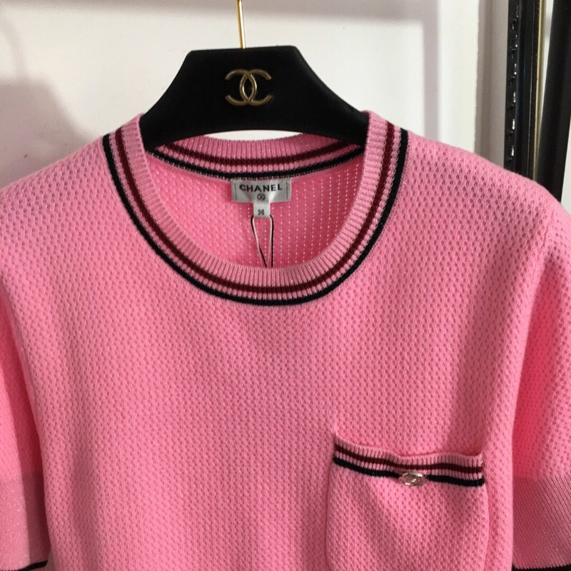Áo len dệt kim ngắn tay CN Channel cao cấp có 2 màu