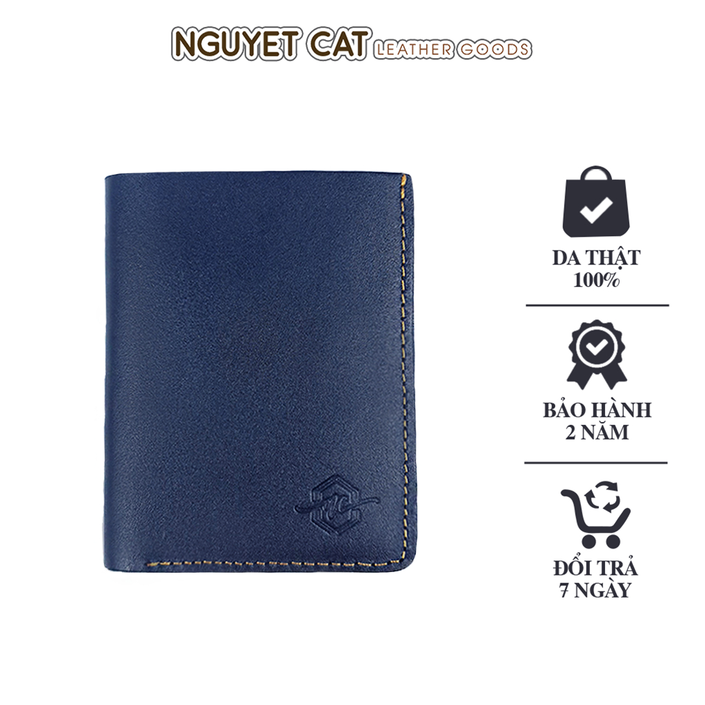Ví Da Bò Duti Mini NGUYET CAT Leather, Dáng Đứng, Thời Trang, Trẻ Trung, Nhỏ Gọn Cho Nam, Ví Da Nam NC01