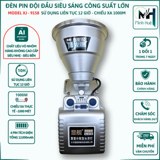 Đèn pin đội đầu siêu sáng chiếu xa 1000 mét XJ 9158 tích điện 12 giờ đổi 3 màu tặng kèm dây đeo đầu thay thế Đèn đầu