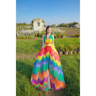 Đầm maxi 2s cầu vòng siêu xinh-hình thật