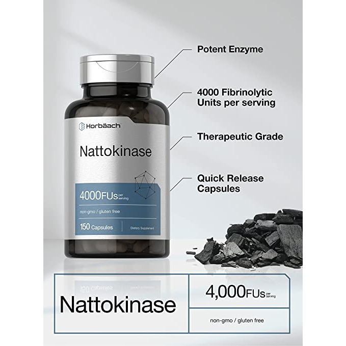 Horbaach Nattokinase 4000 FUs - Viên uống hỗ trợ sức khỏe tim mạch và tuần hoàn 150 viên