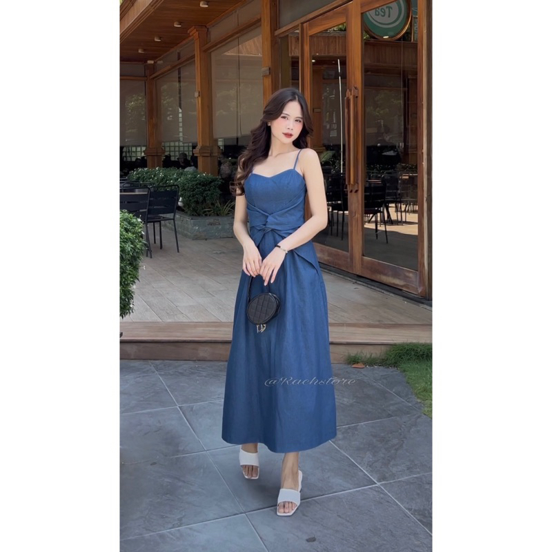 [RÁCH STORE] Đầm Denim - 2 Dây - Xoắn Eo