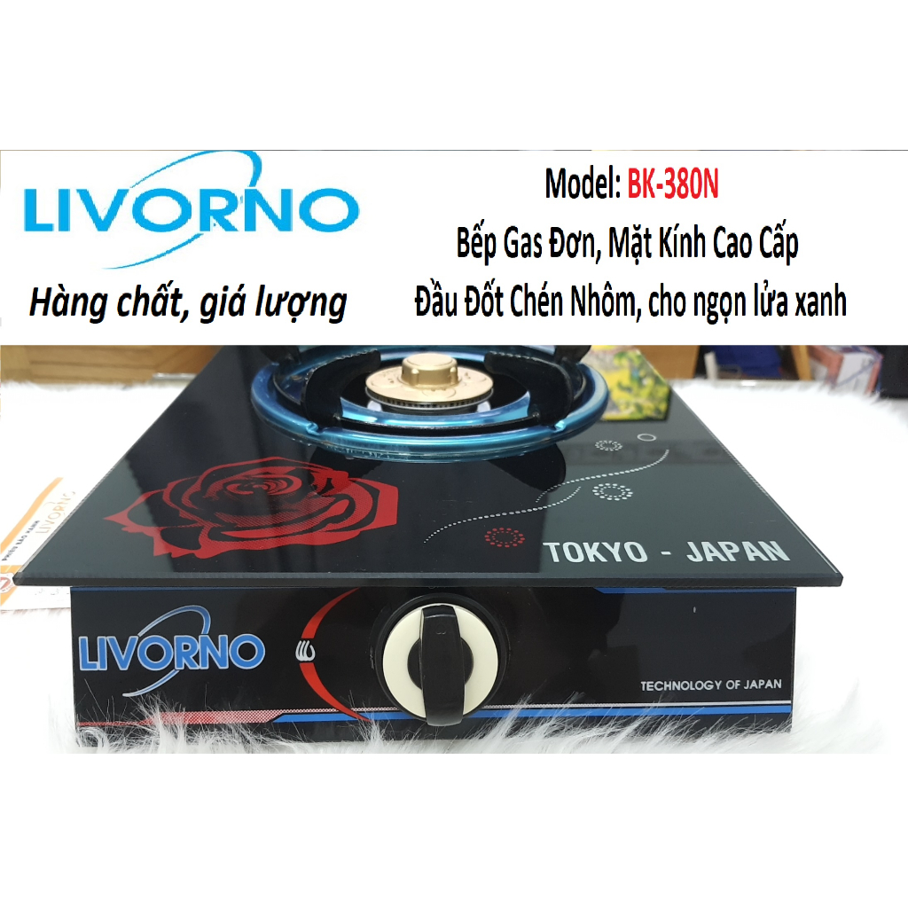 Bếp Gas Đơn LIVORNO BK-380N, Đầu đốt Chén Nhôm, Kính cường lực, giao hỏa tốc 2H