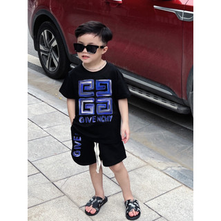  Bộ quần áo kẻ ô  vuông xanh ghi ven chi cho bé  set áo phông quần short bé trai  kid_genz 