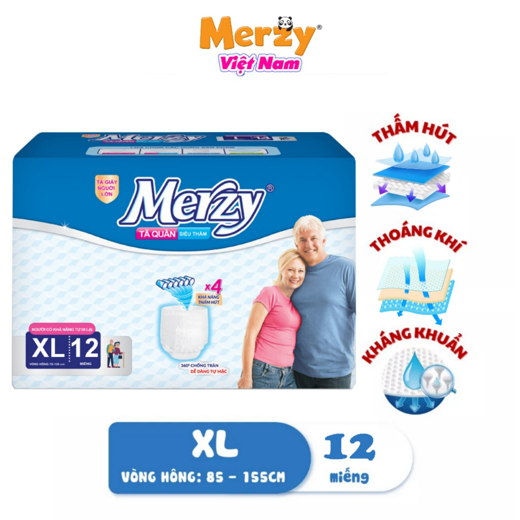 Tã quần người già Sunmate- Merzy cao cấp Siêu mềm mại- Siêu khô thoáng