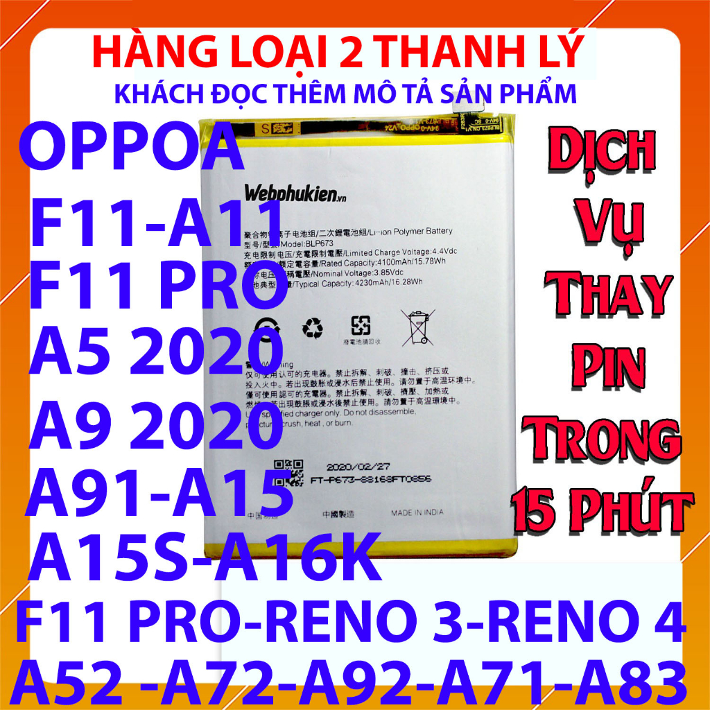Pin thay thế cho Oppo R7S/R9/Neo 9/R11/F5 Youth/F7 Youth/F9/A92/A92S/A93/A94/A95/Reno 5/Reno 5Z/Reno 6Z/A54/A74 Loại 2