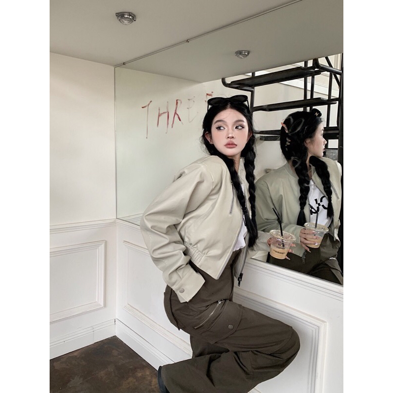 Ryann áo khoác da dáng croptop dài tay