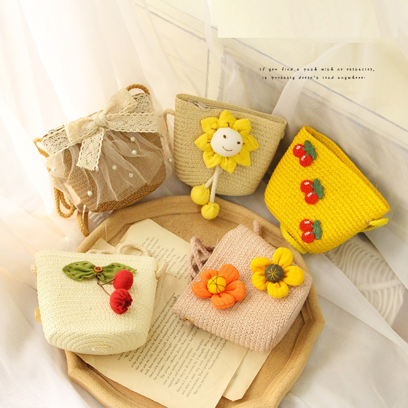 Túi đeo chéo mini, túi cói hình hoa quả dễ thương du lịch, đi biển cho bé gái