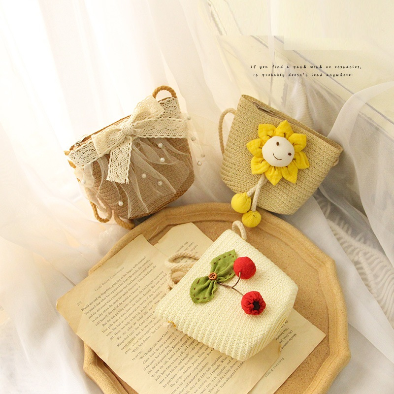 Túi đeo chéo mini, túi cói hình hoa quả dễ thương du lịch, đi biển cho bé gái