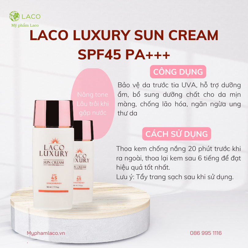 Kem Chống Nắng Hóa Học LACO Luxury Sun Cream 50ml SPF45 PA++++ | Linh Spa