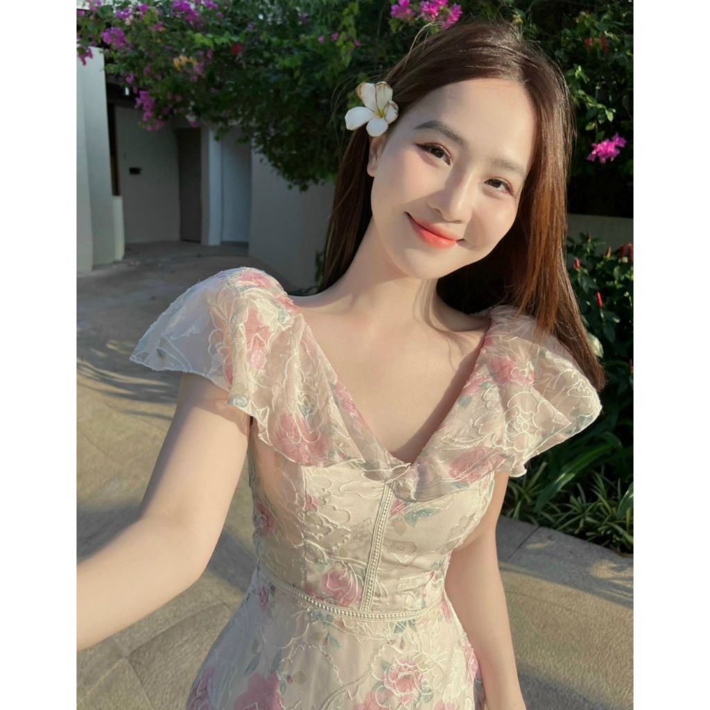 Đầm Xoè Công Chúa, Đầm hoa nhí thiết kế dáng dài maxi tay cánh tiên phối ren hoa dự tiệc dạo phố (hàng thời trang cao cấ