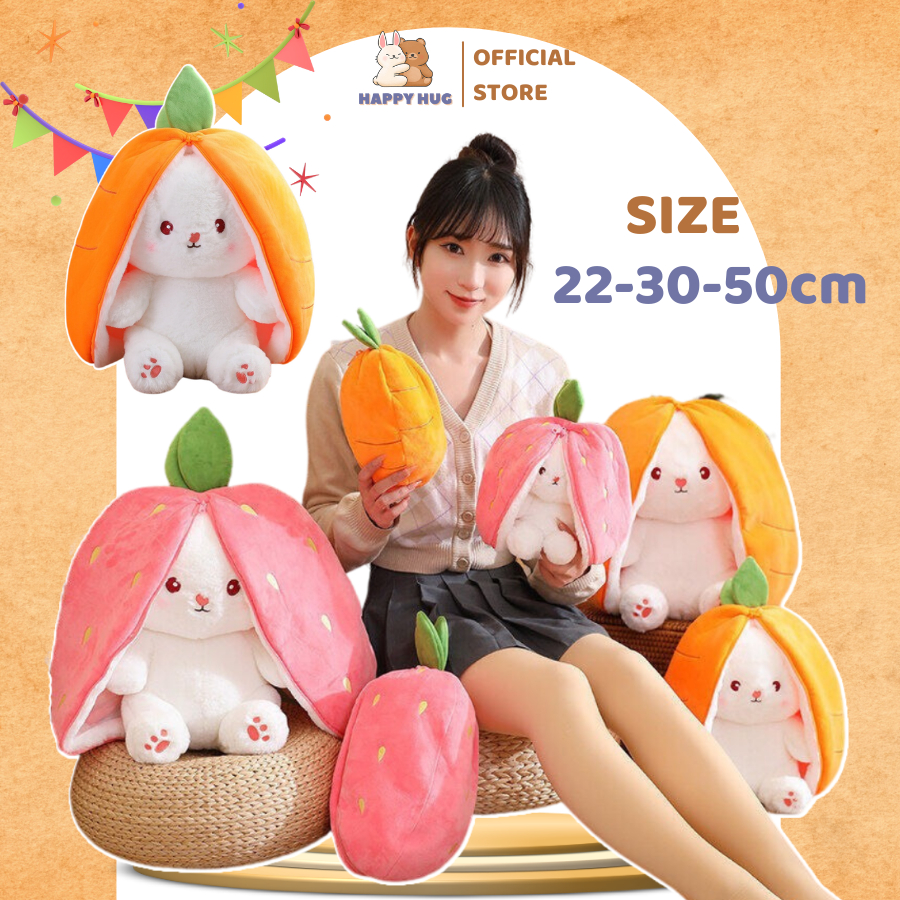 Gấu bông thỏ dâu thỏ cà rốt tai dài size 22/30/50cm, đồ chơi thú nhồi bông cho bé - HAPPY HUG
