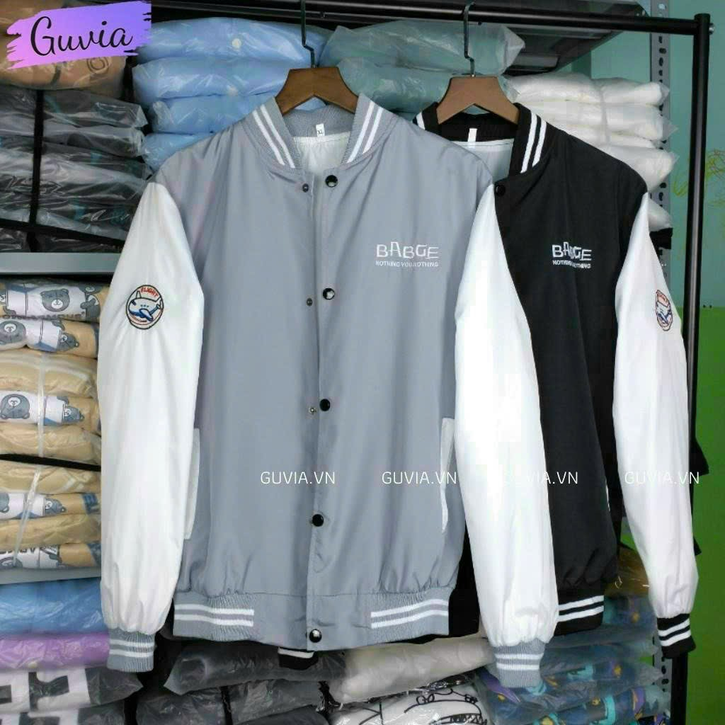 Áo Khoác Dù Bomber Cúc Bấm Thêu Babage 2 Lớp Lót Dù Form Rộng