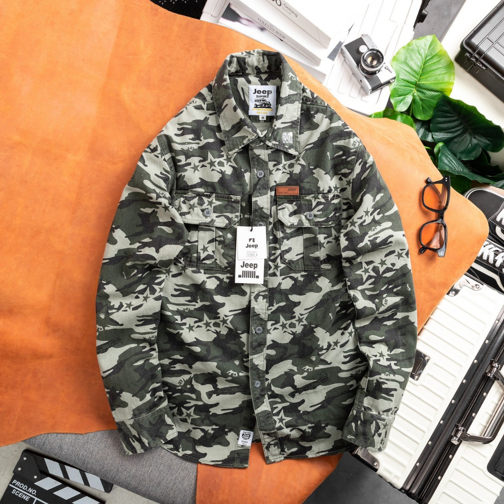 Áo sơ mi tay dài đặc vụ quân đội denim JEEP cotton chính hãng dày dặn nặng tay phù hợp dã ngoại khoác ngoài