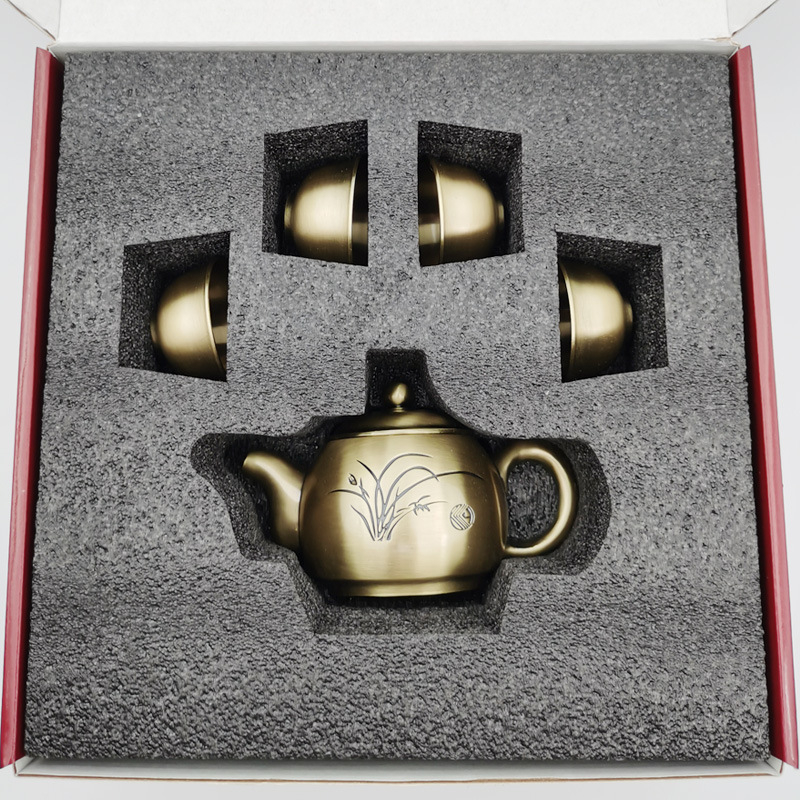 Bộ Ấm Chén Đồng Họa Tiết Cây Lúa Vàng NO1VIE