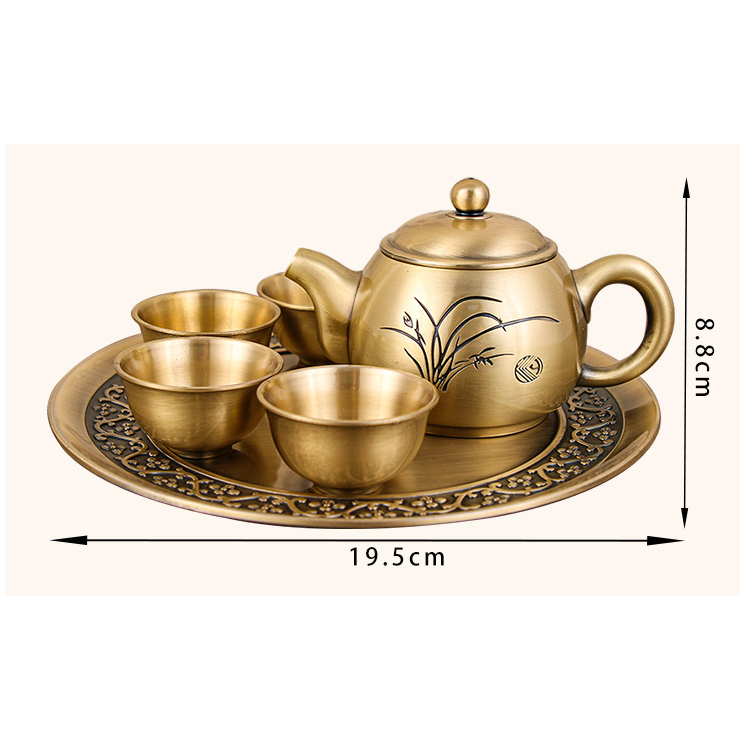 Bộ Ấm Chén Đồng Họa Tiết Cây Lúa Vàng NO1VIE