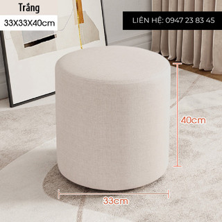 Ghế Đôn Sofa Ghế Bàn Trang Điểm Màu Trắng Kem Cao 40cm Đường kính 33cm - Hoàn tiền 100%