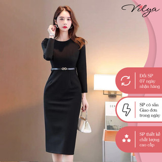 [Tặng đai ] Đầm, váy bút chì cổ tròn phối đai eo VILYA sang trọng thiết kế cao cấp trẻ trung VD035