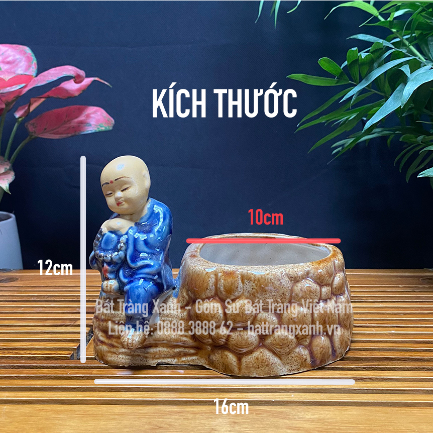 Chậu tượng Chú Tiểu mini gốm Bát Tràng trồng bonsai cây cảnh để bàn trồng cây cảnh - Chậu tượng mini