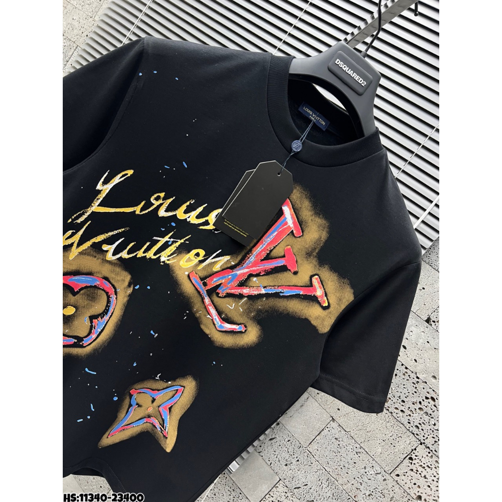 Áo phông LV hoa lá cành phối Màu họa tiết 3D 2 màu đen trắng - Áo lv nam nữ siêu cấp vải cotton co dãn siêu phẩm chào hè