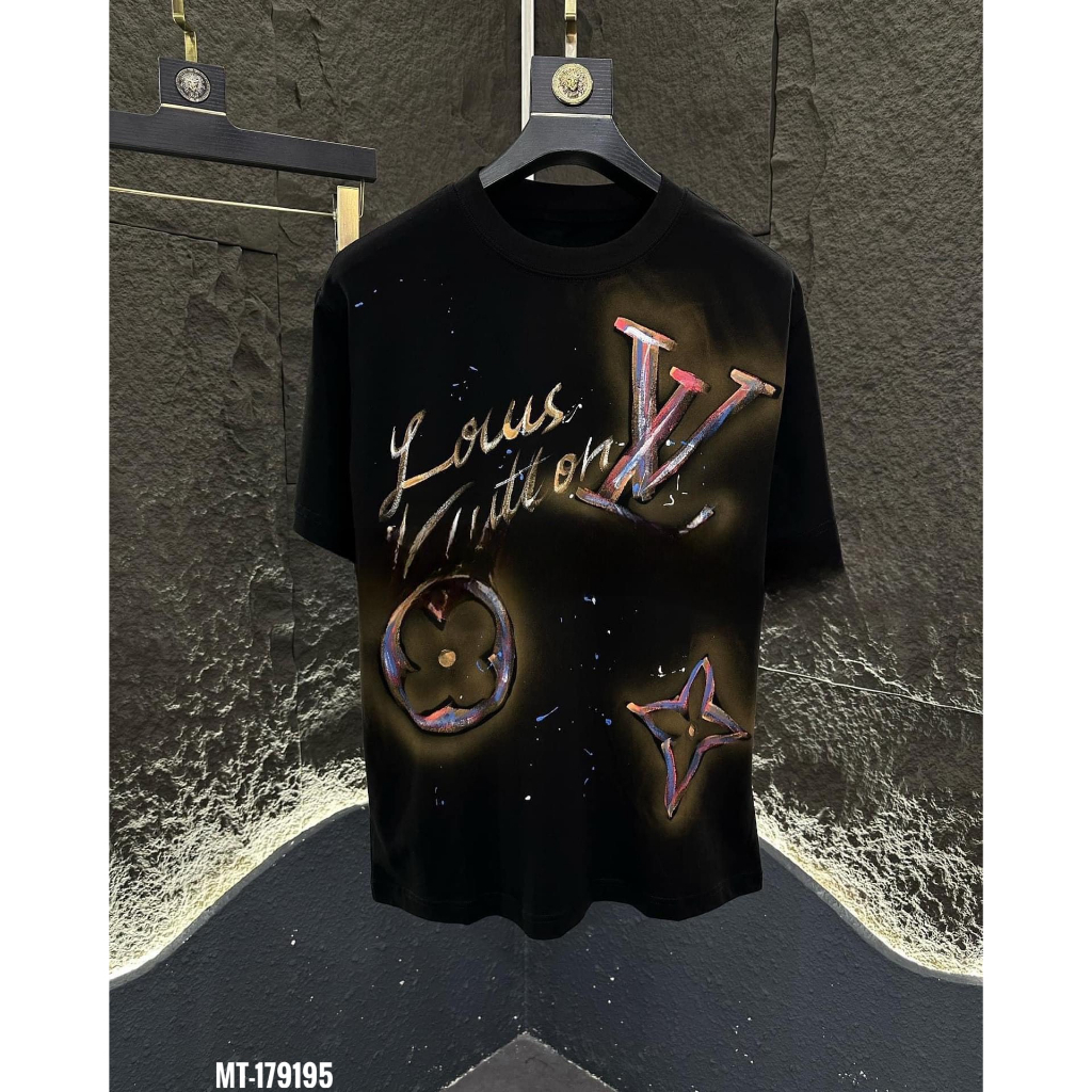 Áo phông LV hoa lá cành phối Màu họa tiết 3D 2 màu đen trắng - Áo lv nam nữ siêu cấp vải cotton co dãn siêu phẩm chào hè