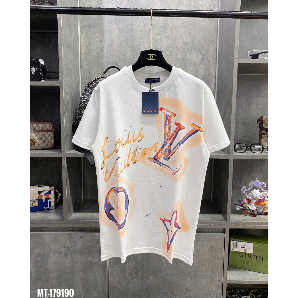 Áo phông LV hoa lá cành phối Màu họa tiết 3D 2 màu đen trắng - Áo lv nam nữ siêu cấp vải cotton co dãn siêu phẩm chào hè