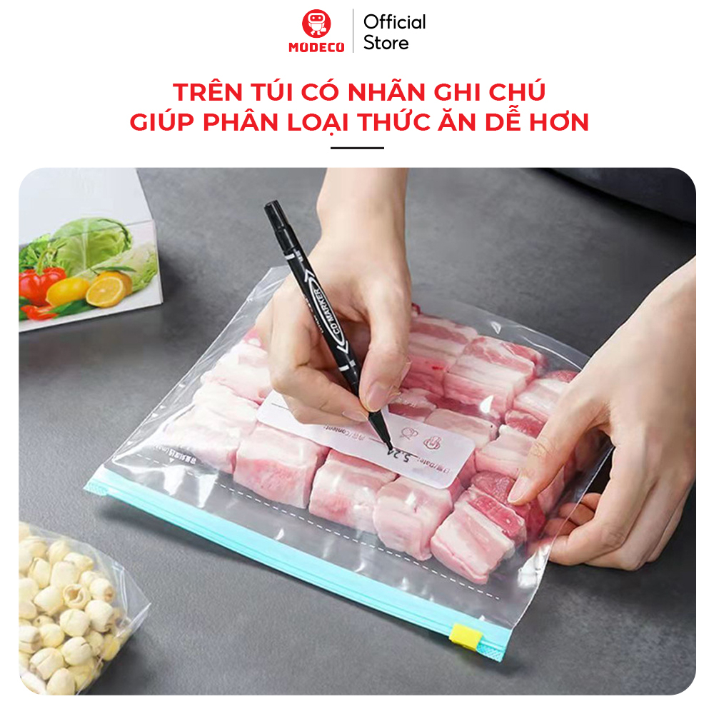 Túi Zip Đựng Thực Phẩm Cao Cấp Modeco - Bảo Quản Thức Ăn, Đồ Khô, Đồ Tươi Sống Trong Tủ Lạnh - An Toàn, Tái Sử Dụng